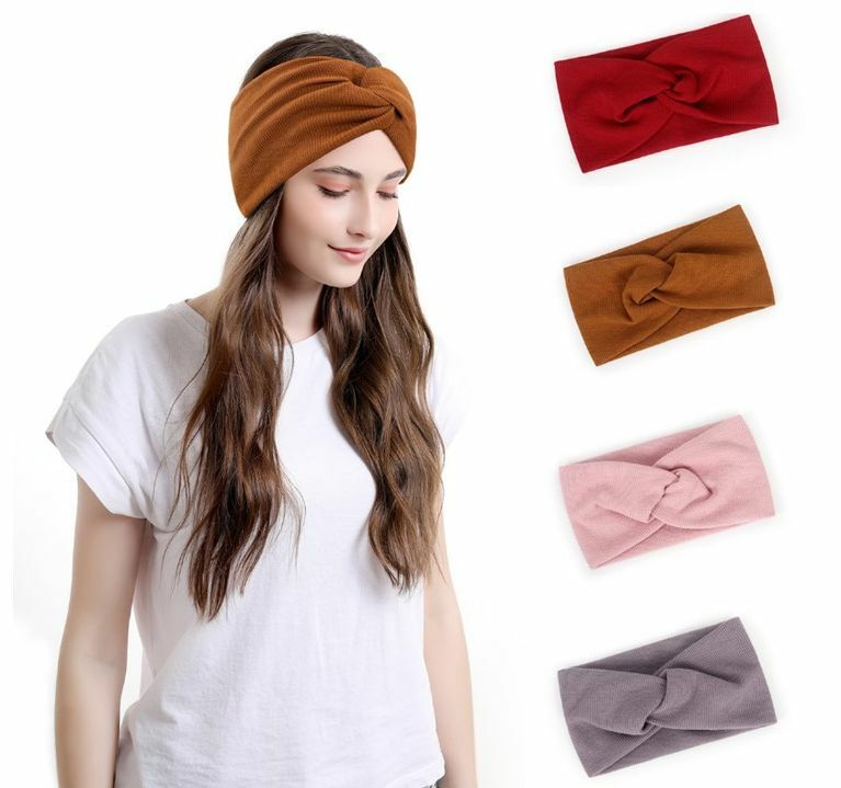 Twist front ribbed fabric stretch headband