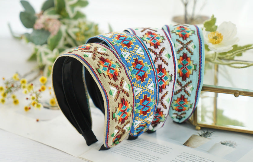 5.2cm-wide bohemian style Embroidered pattern headband