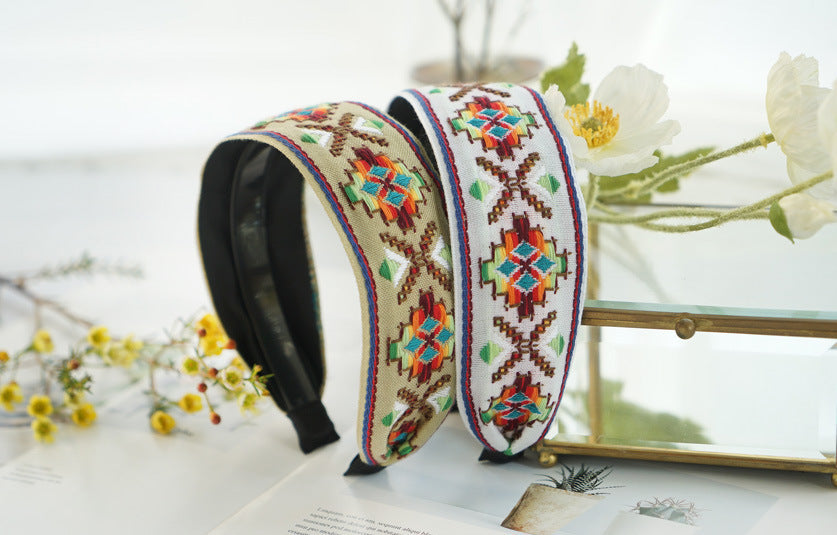 5.2cm-wide bohemian style Embroidered pattern headband