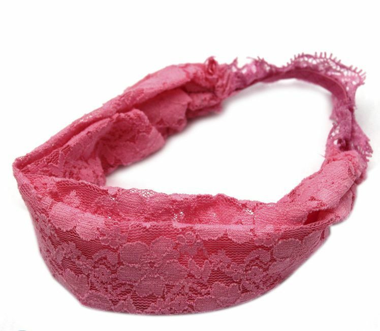 Pink floral lace elastic baby headband