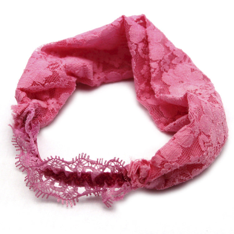 Pink floral lace elastic baby headband