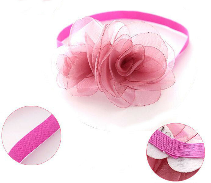 Sheer organza twin flower kids elastic headband