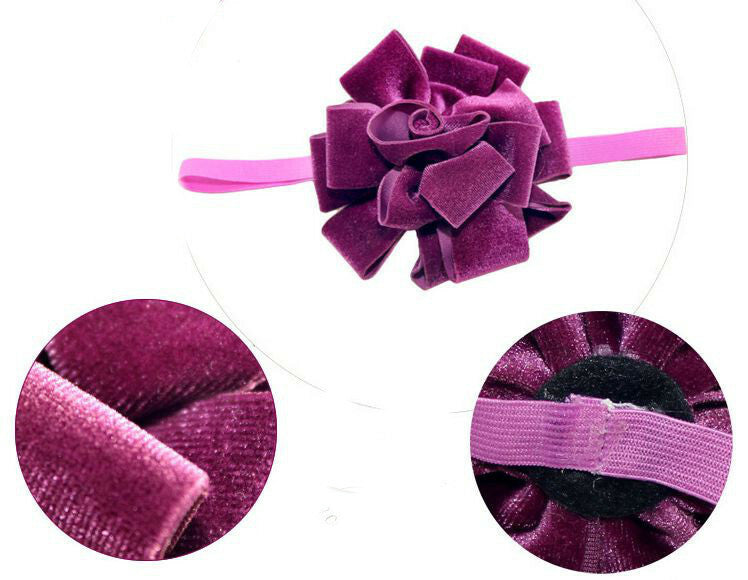 Purple velvet flower bow elastic headband