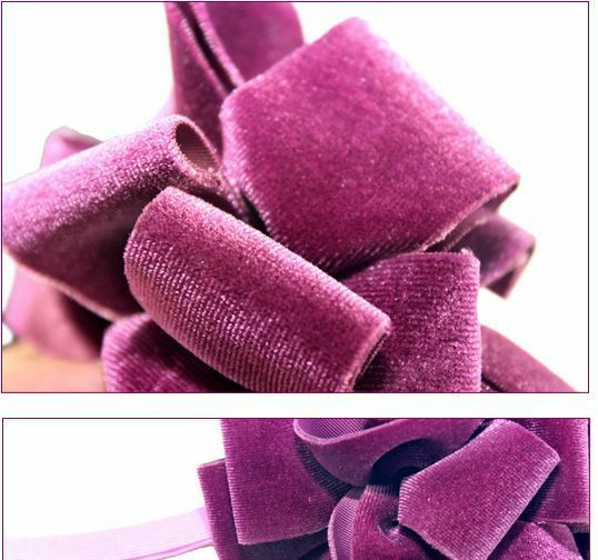 Purple velvet flower bow elastic headband