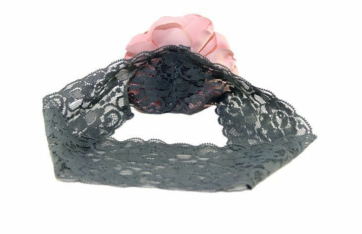 Satin pompom wide lace headband
