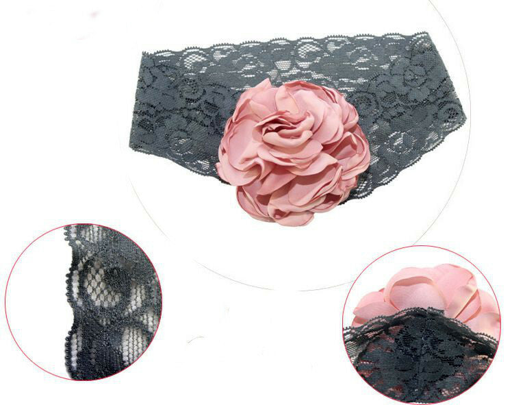 Satin pompom wide lace headband