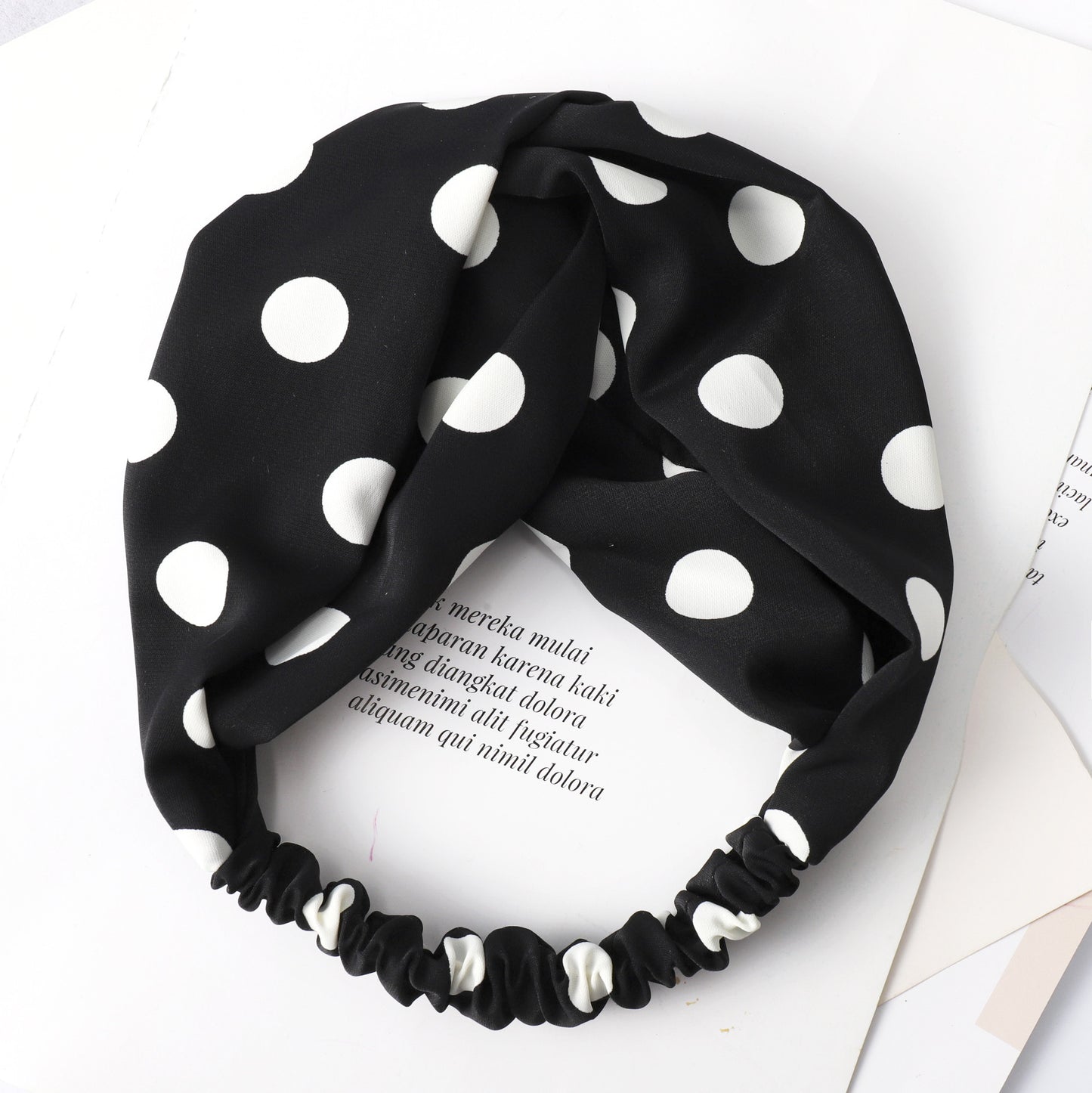 Polka dots soft chiffon twist front elastic headband
