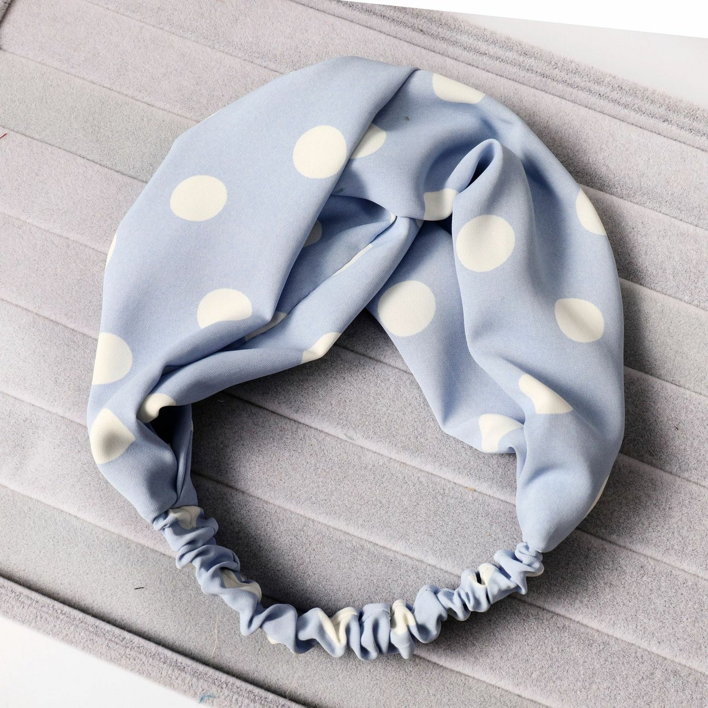 Polka dots soft chiffon twist front elastic headband