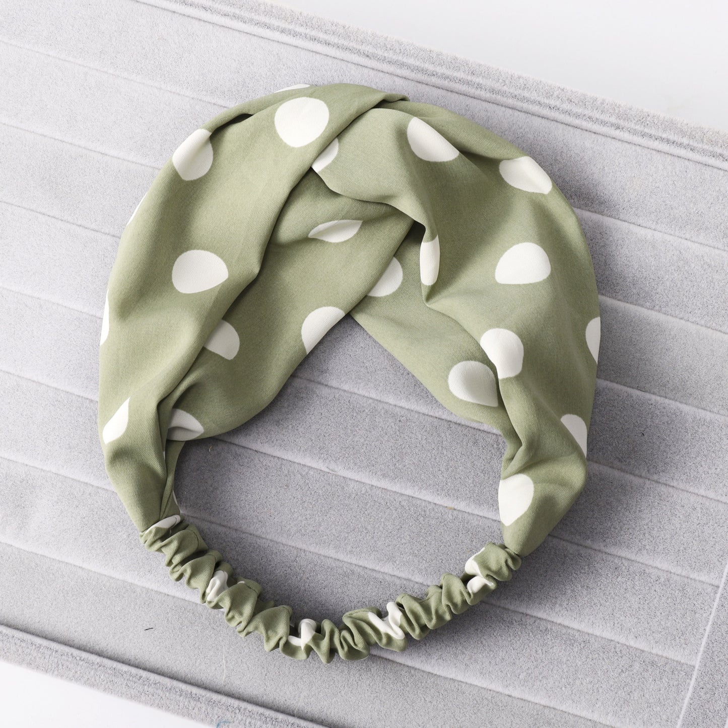 Polka dots soft chiffon twist front elastic headband