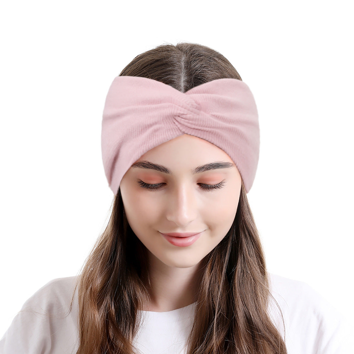 Twist front ribbed fabric stretch headband