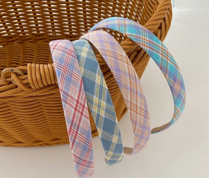 Cotton headband in multi-coloured plaids
