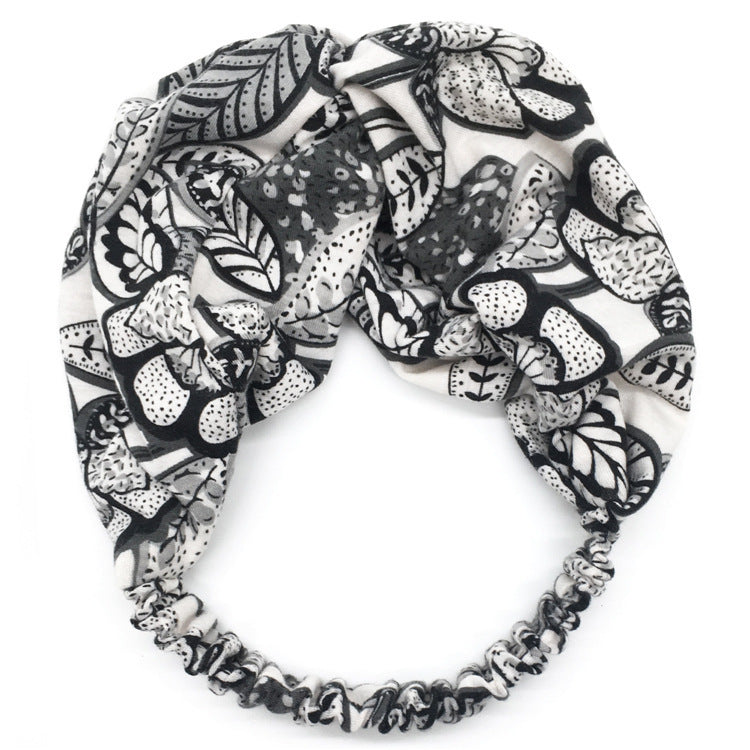 Printed twist front cotton elastic headband