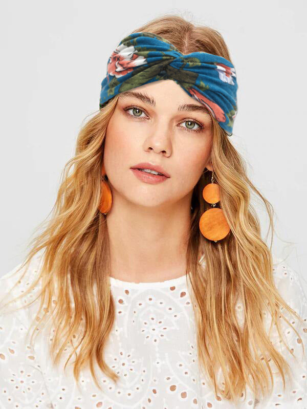 Printed twist front cotton elastic headband