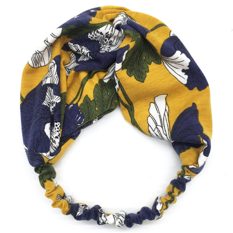 Printed twist front cotton elastic headband