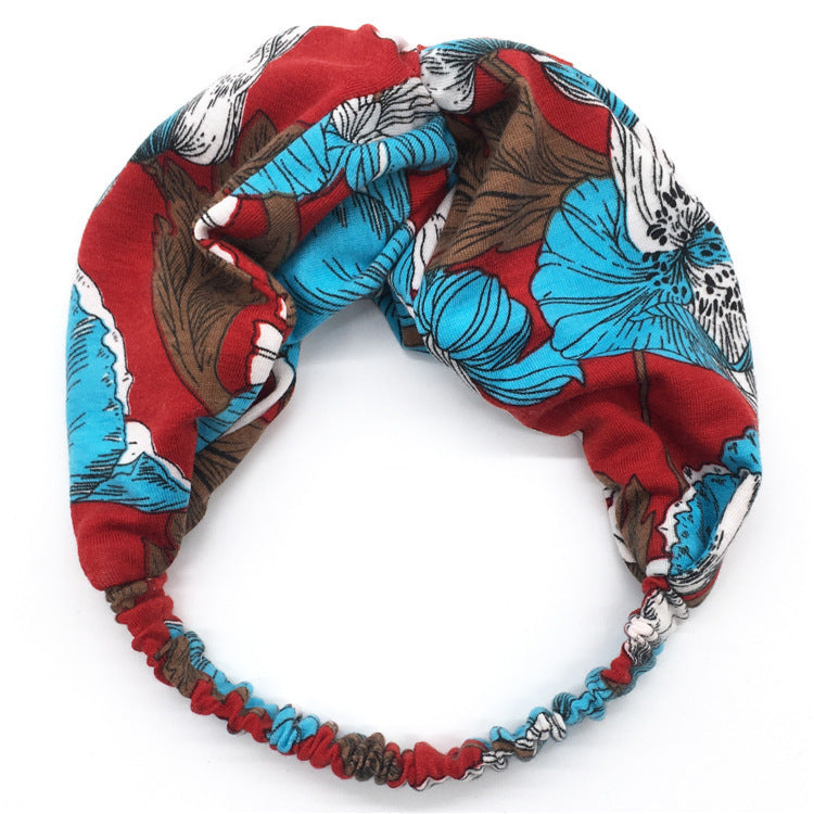 Printed twist front cotton elastic headband