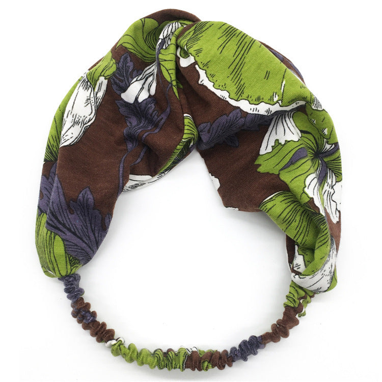 Printed twist front cotton elastic headband
