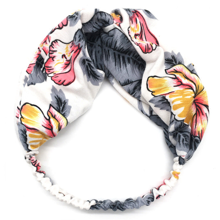 Printed twist front cotton elastic headband