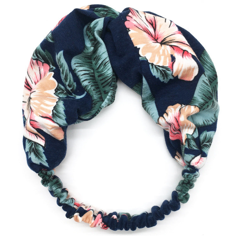 Printed twist front cotton elastic headband
