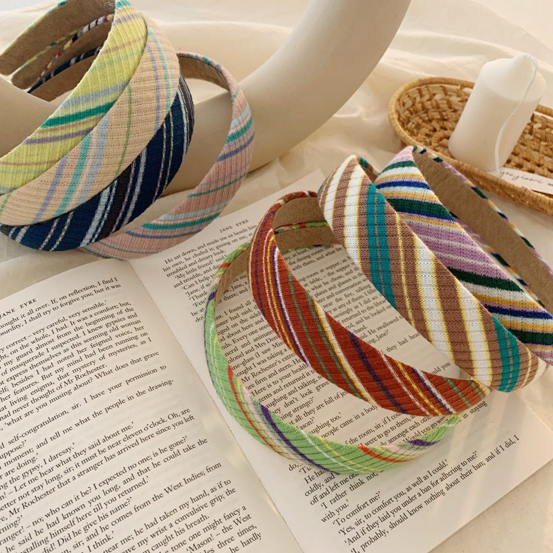 Multi-coloured knitted top headband