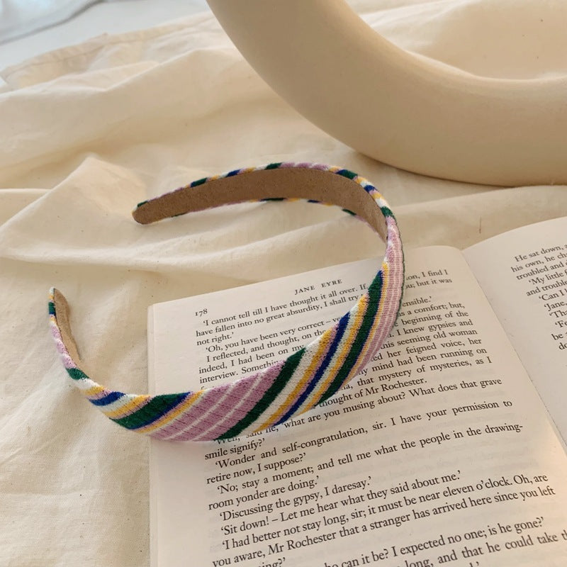 Multi-coloured knitted top headband