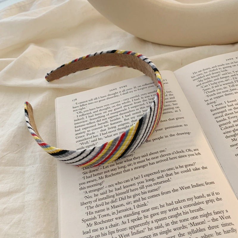 Multi-coloured knitted top headband