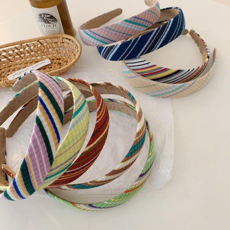 Multi-coloured knitted top headband