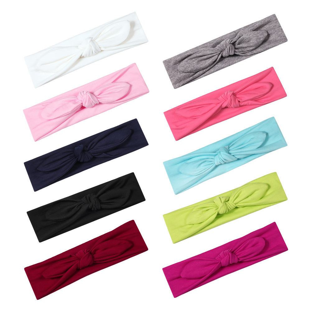 Plain colours stretchy cotton headband with bow