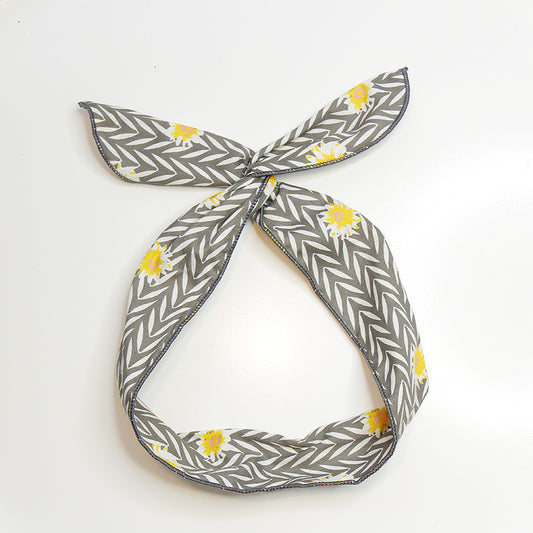 Cotton twist hair scarf in leaves & yellow flowers printing