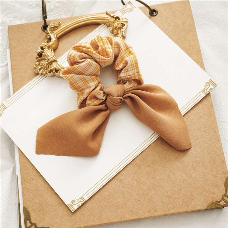 Plaids scrunchies with plain chiffon bow