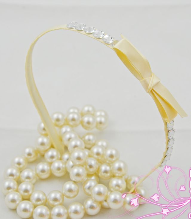 Champagne beige headband with bow & clear gems