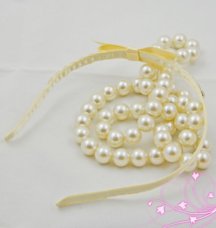 Champagne beige headband with bow & clear gems