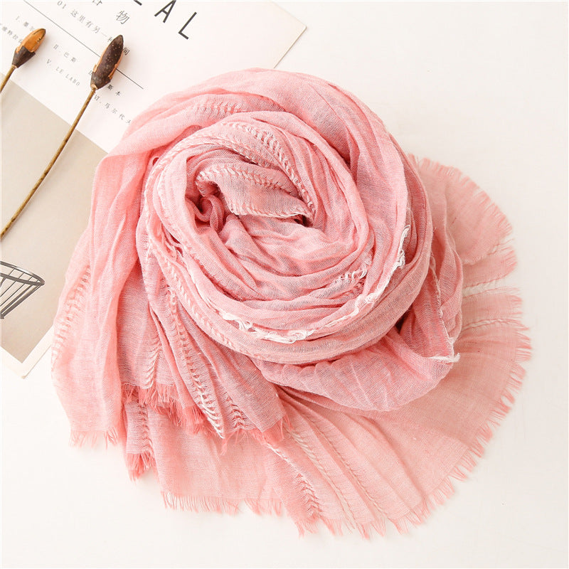 Fringed hollow solid long scarf