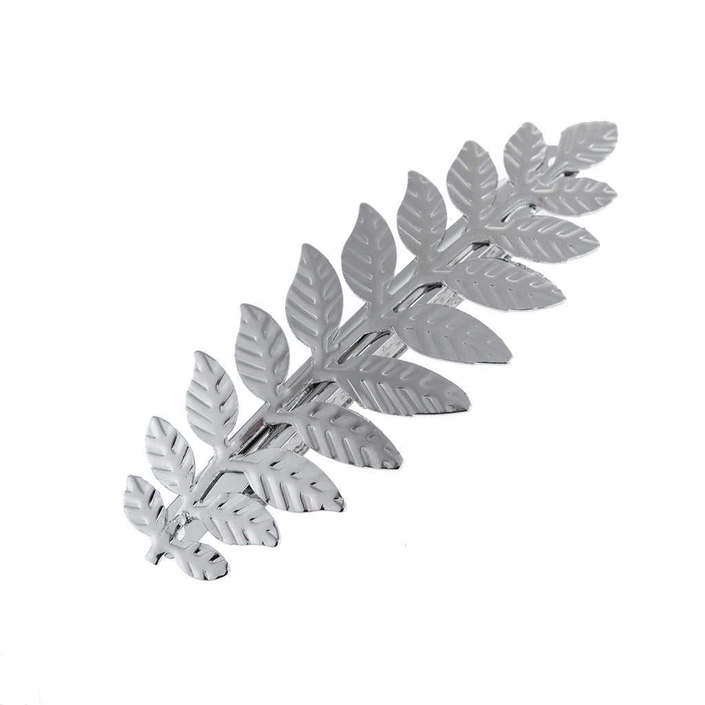 Metallic leaf branch hair barrette