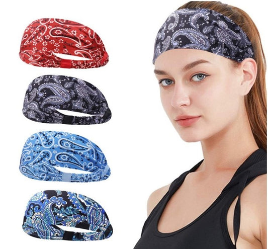 Paisley print sporty elastic bandanna hair band