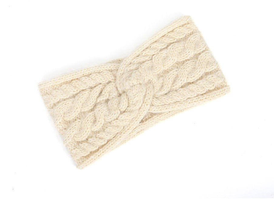 Double braids patterned twist front knitted headband
