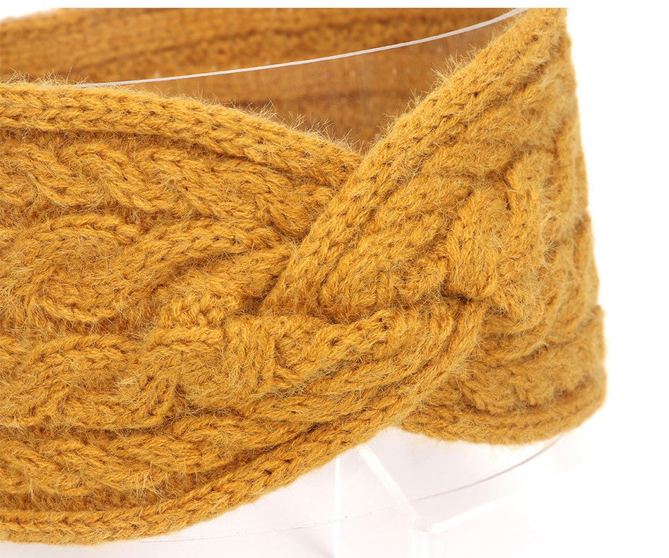 Double braids patterned twist front knitted headband