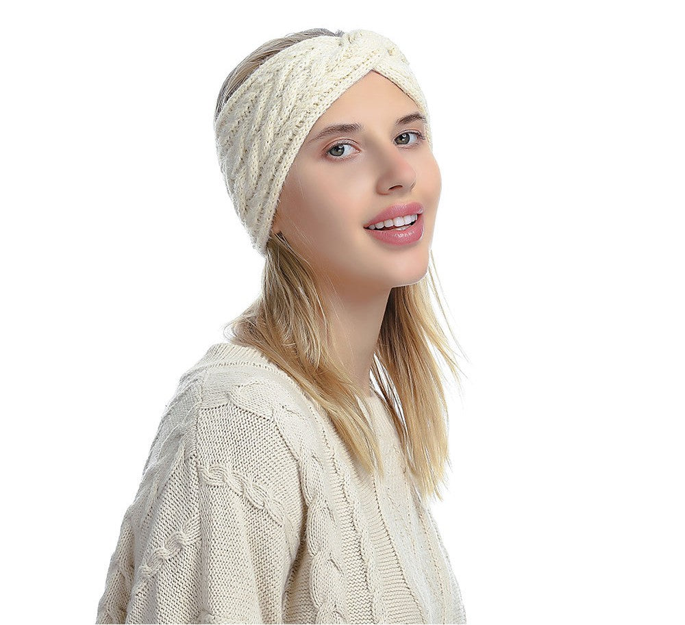 Double braids patterned twist front knitted headband