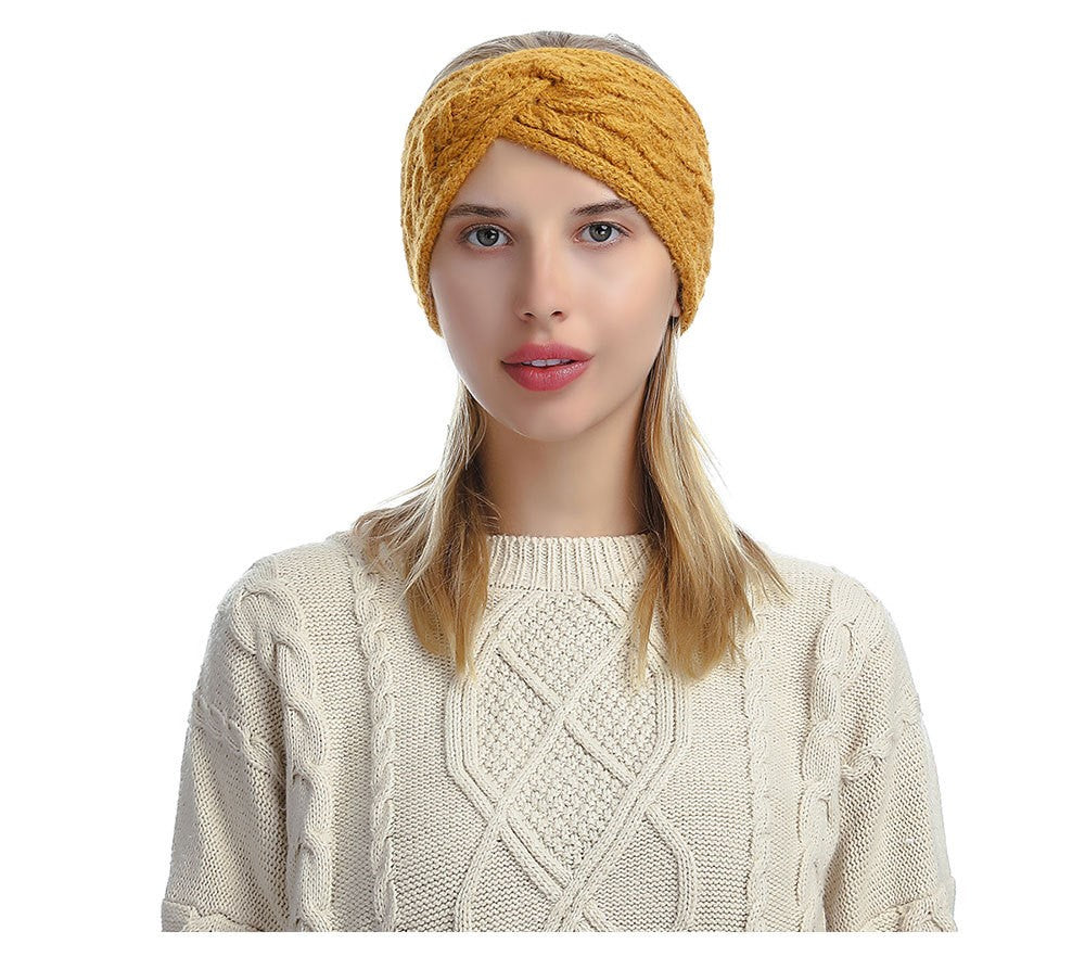 Double braids patterned twist front knitted headband