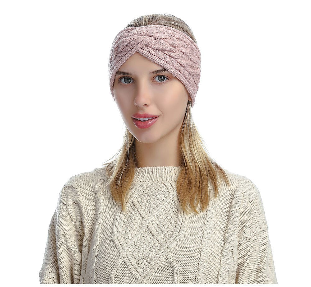 Double braids patterned twist front knitted headband