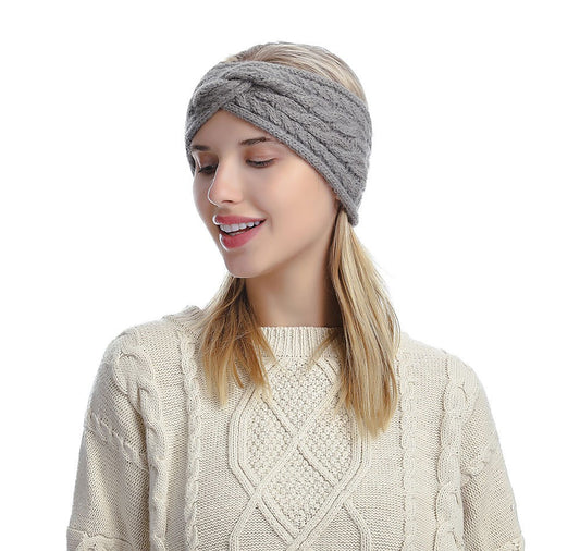 Double braids patterned twist front knitted headband