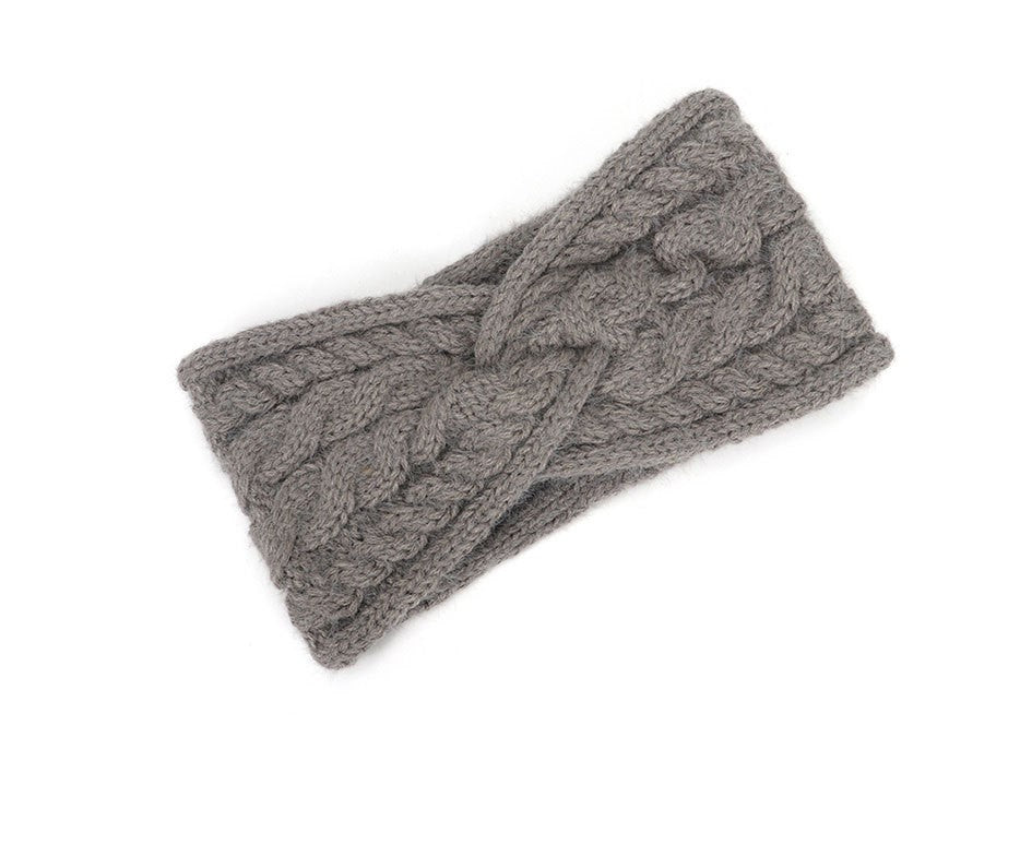 Double braids patterned twist front knitted headband
