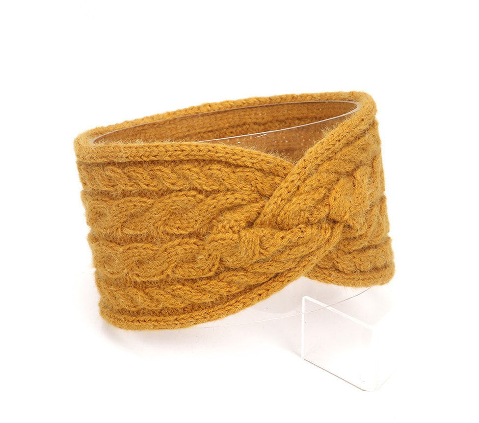 Double braids patterned twist front knitted headband