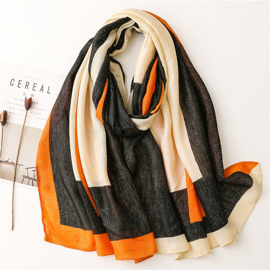 Silver tinsel black orange long scarf