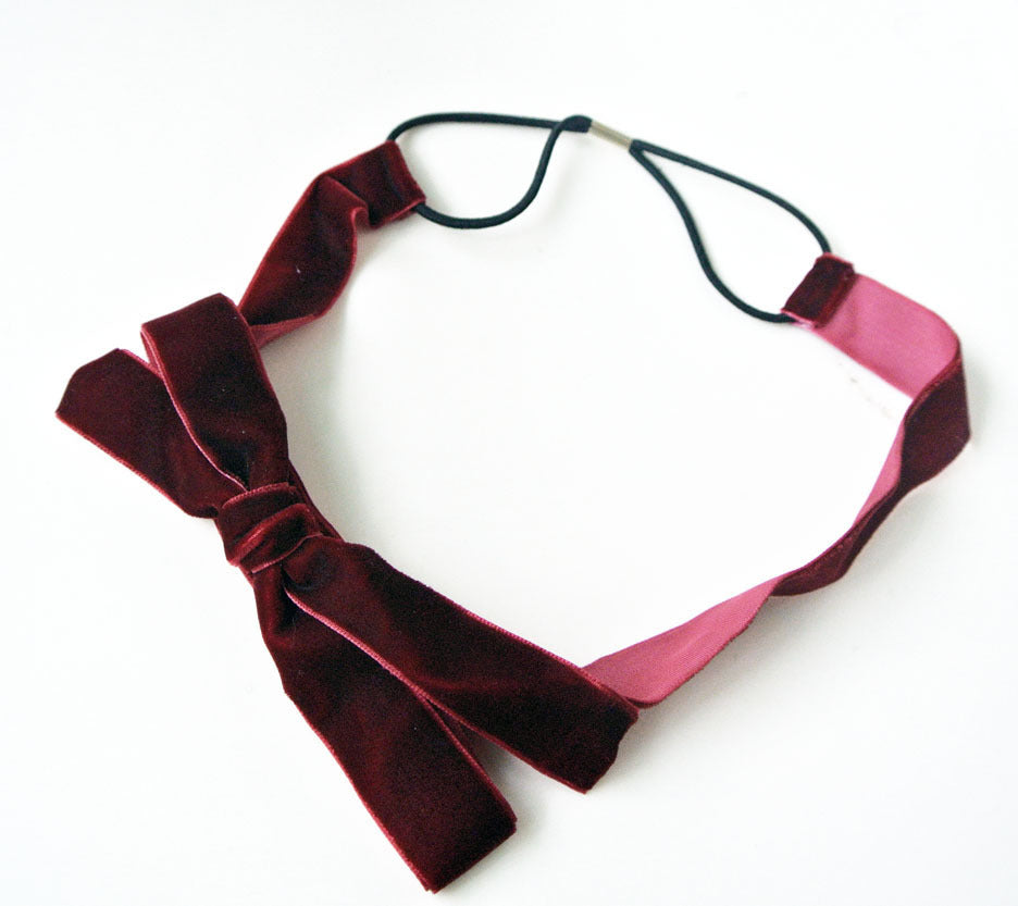 Velvet bow-tie elastic headband