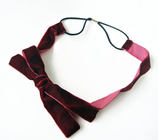 Velvet bow-tie elastic headband