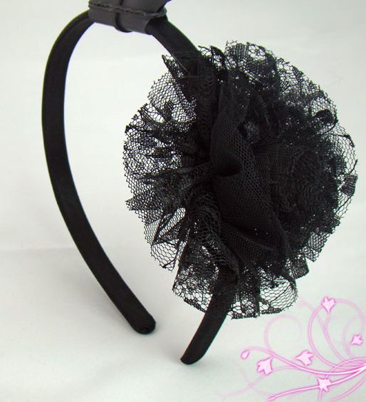 Black organza tulle pom headband