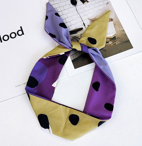 Multi-coloured large dots chiffon twist hair scarf