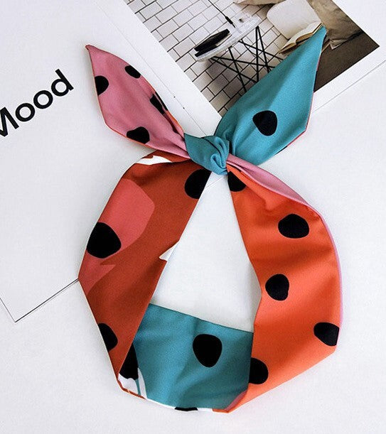 Multi-coloured large dots chiffon twist hair scarf