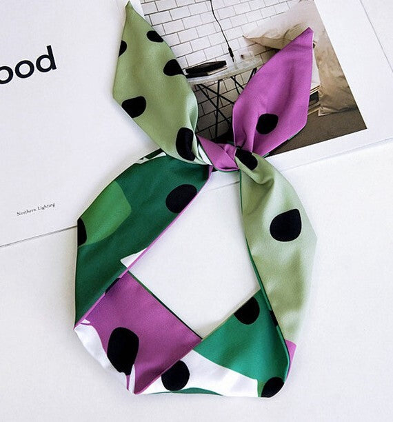 Multi-coloured large dots chiffon twist hair scarf