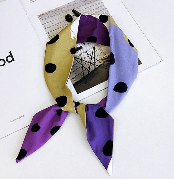 Multi-coloured large dots chiffon twist hair scarf